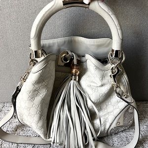 Gucci Indy Leather Monogram Tasstle Hobo Bag